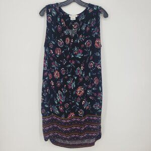 3/$25 BeachLunchLounge Floral Tunic Dress M Sleeveless Boho Black
